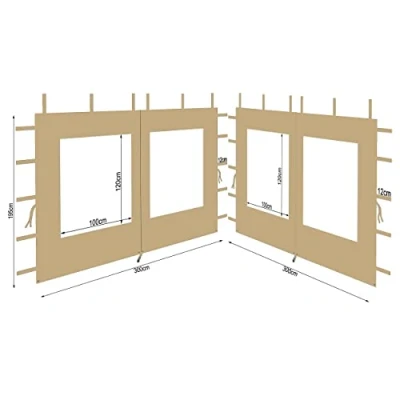 Abbildung von QUICK STAR 2 Seitenteile aus Polyester mit Fenster 300x195cm für Pavillon 3x3m Seitenwand Beige wasserdicht