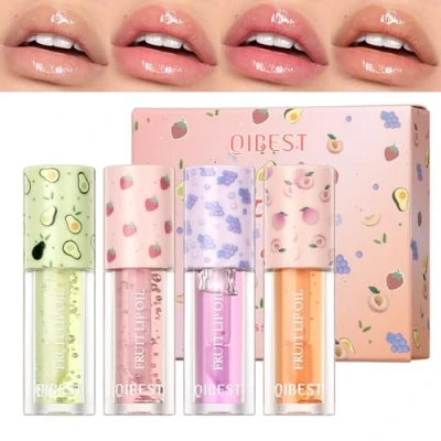 Abbildung von Mrettick Feuchtigkeitsspendender Lipgloss 4er Pack Lippenbalsam Lippenglanzöl Set mit Fruchtgeschmack Lippenpflege Kit, Beauty Geschenksets für Frauen
