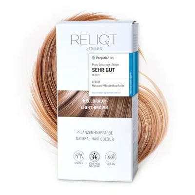 Abbildung von RELIQT Naturals Pflanzenhaarfarbe Hellbraun 100% natürlich &amp; permanent 100 g Haarfarbe für gründliche Grauhaarabdeckung gesunden Glanz Naturkosmetik Haarfärbemittel zusatzstofffrei