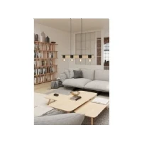 Abbildung von Eglo 43902 Hängeleuchte BAILRIGG Stahl schwarz, Holz braun E27 4X40W L:89.5cm B:4.5cm H:110cm dimmbar