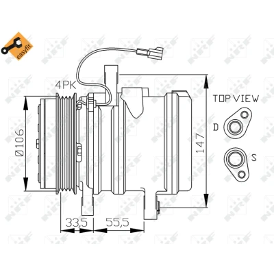 Abbildung von NRF EASY FIT 32436 Kompressor SP10 12 PAG 100 mit Kompressoröl, Dichtring