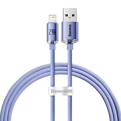 Abbildung von Baseus Crystal Shine Series USB Kabel für schnelles Laden und Datenübertragung Typ A Lightning 2.4A 1.2m lila (CAJY000005)