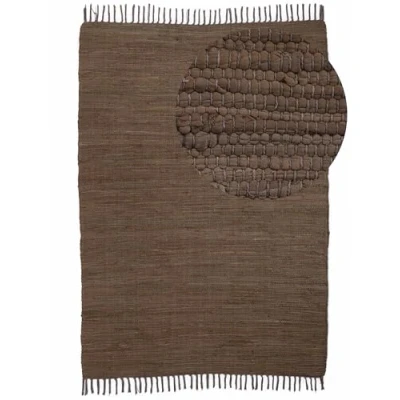 Abbildung von carpetfine Flickenteppich Kelim Chindi Uni Braun 120x170 cm, handgewebt Fleckerlteppich aus Baumwolle für Wohnzimmermit Fransen
