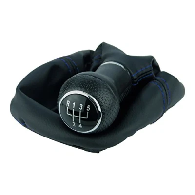 Abbildung von L &amp; P Car Design L&amp;P A0254 12 Schaltsack Schaltmanschette Schwarz Naht Blau Schaltknauf 5 Gang 12mm Ersatzteil kompatibel mit VW Golf 2 II 3 III Polo 6N 35i UVM. Schelle Plug Play