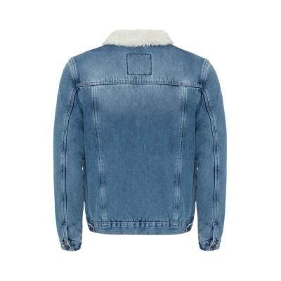 Abbildung von Cipo &amp; Baxx Herren Jeansjacke Denim Gefüttert Übergangsjacke Fellkragen Herbst Winter Jacke CJ294 Hellblau S