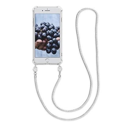 Abbildung von kwmobile Schutzhülle kompatibel mit Apple iPhone 7 Plus/iPhone 8 Plus Hülle Handykette Silikon Handyhülle Cover Case Transparent Silber