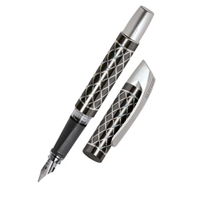 Abbildung von ONLINE Schönschreib Füller Campus Diamond Grey, Kalligrafie Füller, ergonomisches Griffstück, breite Feder 0,8 mm, Standard Tintenpatronen, inkl Kombipatrone blau, Allergiker geeignet