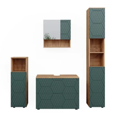 Abbildung von Vicco Badmöbel Set Badezimmer 12 Irma 3D riffled Goldkraft Grün, (4 St., 4 er Set)