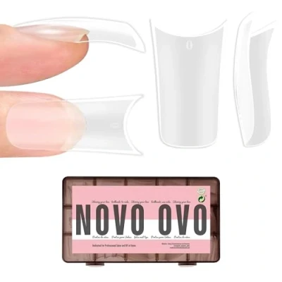 Abbildung von NOVO OVO Extra dicke Nagelspitzen in Entenfußform, vollständige Abdeckung zum Aufdrücken von Acryl mit Mondkurve, mittellange, weiche Gel Faltennagelverlängerung x 15 Größen, 150 Stück