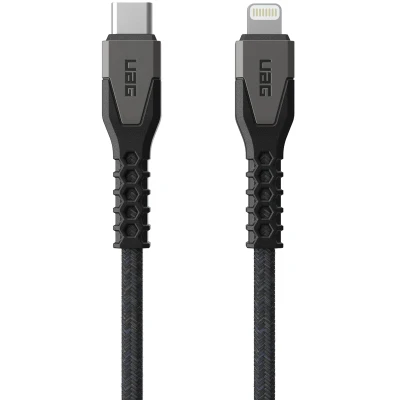 Abbildung von URBAN ARMOR GEAR Rugged USB C auf Lightning Kabel [MFi zertifiziert, 150cm, Unterstützt 30W Fast Charging, 2.0 bis zu 480 MB/s, Multidirektionale Zugentlastung, Kevlar Mantel] schwarz / grau