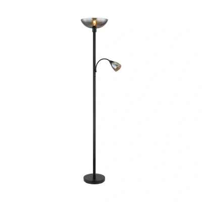 Abbildung von GLOBO LIGHTING Deckenfluter BLADE, 2 flammig, H 178 cm, Schwarz, Rauchfarben, Lesearm, ohne Leuchtmittel, Metall, Lampenschirme aus Glas
