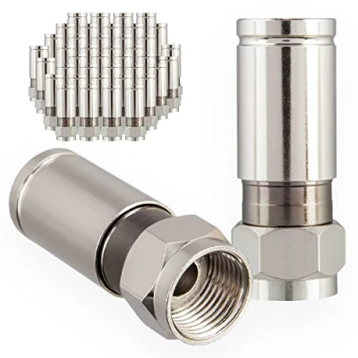 Abbildung von HB Digital 50 Stück Profi Kompressionsstecker vernickelt F Stecker für SAT Kabel, Koaxialkabel mit Durchmesser Ø 6.8 7.2 mm