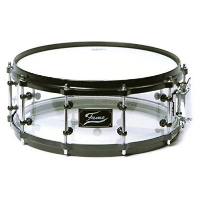 Abbildung von Fame Acryl Snare Drum, 14&quot;x5.5&quot;, Transparent Clear, Black HW, Stahl Spannreifen, Tube Style Böckchen, Preisbrecher, Erstaunliche Resonanz und Optik&quot;