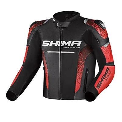 Abbildung von SHIMA STR 2.0 Motorrad Jacke Herren mit Protektoren Rückenprotektor Leder Motorradjacke Schutzjacken Motorradkombi Lederjacke Protektorenjacke Lederkombi (Jacke, Rot, 60)