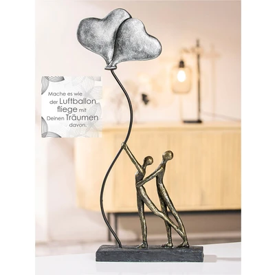 Abbildung von Casablanca Herz Deko Figur Skulptur XL Herzballon Paarfigur Love Dekofigur aus Kunstharz Farbe: Bronze Geschenk Hochzeit Höhe 48 cm