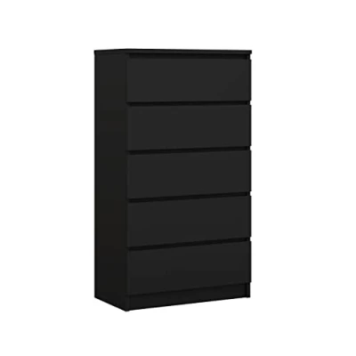 Abbildung von 3E 3xE living.com Kommode mit 5 Schubladen, Farbe: Schwarz Matt, H: 124 cm, B: 70 T: 39 cm
