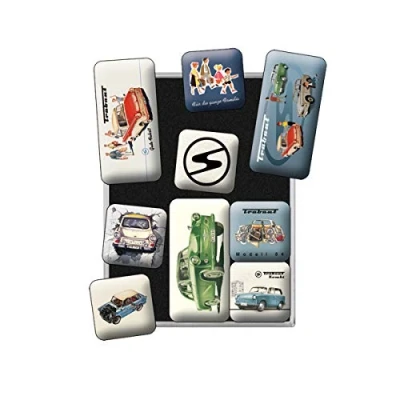 Abbildung von Nostalgic Art Retro Kühlschrank Magnete, 9 Stück, Trabant Souvenir &amp; Geschenk Idee, Magnetset für Magnettafel, Vintage Design