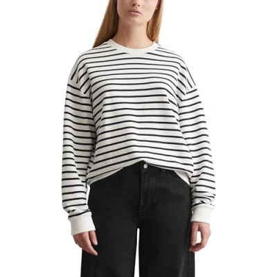 Abbildung von Marc O&#039;Polo Denim Damen Sweatshirt aus Bio Baumwolle gestreift, Blau (Dark Blue Multi 01), L
