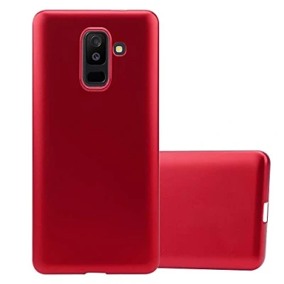 Abbildung von Cadorabo Hülle kompatibel mit Samsung Galaxy A6 Plus 2018 Schutzhülle TPU Silikon Case Metallic Design Slim Kratzfest Weiche Gummi Rundumschutz für in Rot