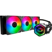 Abbildung von Cooler Master MasterLiquid 360 Core II Wasserkühlung 360mm AIO (max. 280 W TDP), GR9 Doppelkammerpumpe, verbesserte ARGB Gen 2 Lüfter, schnell montierbare AMD und Intel Kits Schwarz