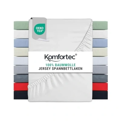 Abbildung von Spannbettlaken Jersey Spannbettuch, 90x200, 140x200, 160x200, 180x200 oder 200x200 cm, Komfortec, 100% Baumwolle (135 g/m), Gummizug: Rundum, (1 Stück), OEKO TEX® Standard 100 Zertifisiert, für Matratzen bis 25 cm Höhe