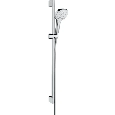 Abbildung von hansgrohe Brausegarnitur &quot;Croma Select E&quot;, (Komplett Set), 11cm, wassersparend 9 l/min, mit Duschstange 90cm, Weiß/chrom