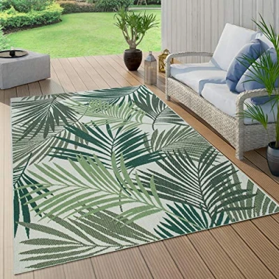 Abbildung von Paco Home Teppich &quot;Ostende 551&quot;, rechteckig, Flachgewebe, Motiv Palmenblätter, In und Outdoor geeignet