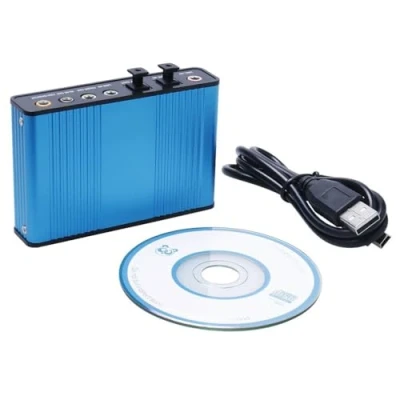 Abbildung von Soundkarte, 6 Kanal Externe Soundkarte USB 2.0 5.1 Surround Sound Optischer S/PDIF Audio Adapter für PC Laptop(Blau)