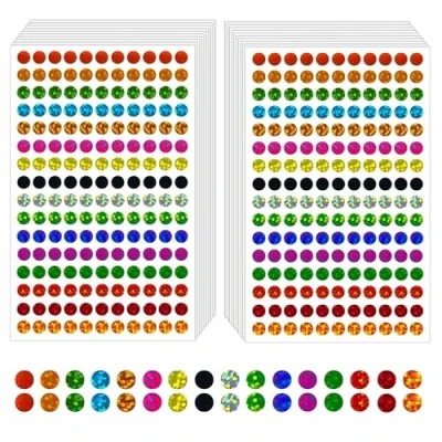 Abbildung von EUZUXU 3520 Stück Glänzende Bunte Kreis Dot Aufkleber Sparkle Farbcodierung Etiketten Kleine Runde Punkt Aufkleber, Markierungspunkte (6mm)