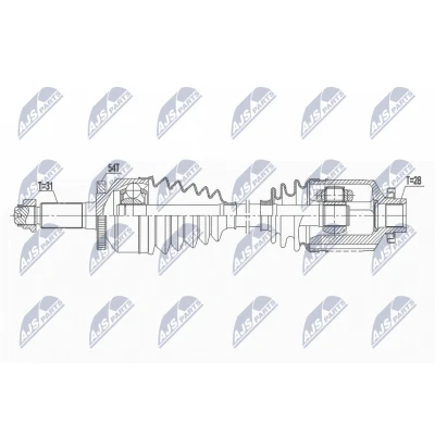 Abbildung von NTY NPW KA 362 Antriebswelle Vorderachse rechts 663 Automatikgetriebe KIA: CARNIVAL / GRAND 3