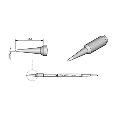 Abbildung von JBC Lötspitze Serie C245, Rundform, C245957/Ø 0,8 mm, gerade C245957 (Lötkartusche Lötpatrone Loetspitze Loetkartusche Loetpatrone 2245 2045 bleifrei)