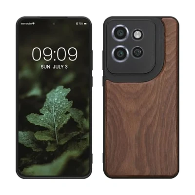 Abbildung von kwmobile Hülle kompatibel mit Motorola Edge 50 Neo/ThinkPhone 25 Holz Case stoßfestes Handy Cover TPU Handyhülle in Dunkelbraun