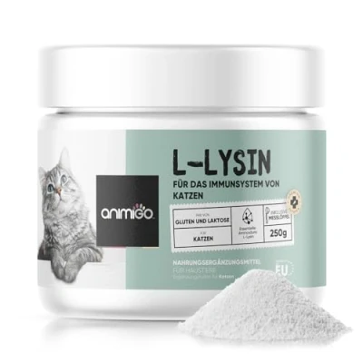 Abbildung von animigo L Lysin für Katzen 250g Pulver Reine Aminosäure Powder Katzenschnupfen, Immunsystem, Abwehrkräfte &amp; Atemwege Inklusive Messlöffel Vitamine Alternative zu Kaudrops