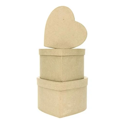 Abbildung von Décopatch BTS903O 3 Boxen in Herzenform S aus Pappmaché, zum Verzieren, perfekt für Ihre Wohndeko, Kartonbraun, 3er Pack