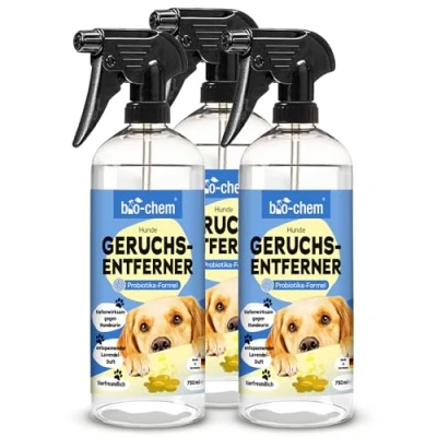 Abbildung von bio chem Hunde Geruchsentferner Spray 3x 750 ml Enzymreiniger mit Mikroorganismen Geruchsneutralisierer gegen Hundeurin Geruch Entfernt Gerüche aus Sofa, Teppich, Polster nachhaltig Made in DE