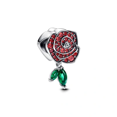 Abbildung von Pandora Moments Funkelnde Blühende Rose Charm aus Sterling Silber mit künstlichem Kristall, Kompatibel Armbänder, 793201C02