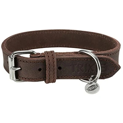 Abbildung von Trixie Rustikales Fettleder Halsband, S M: 34 40 cm/25 mm, dunkelbraun