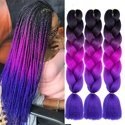 Abbildung von Shangxiu Braids Extensions,kanekalon kunsthaar lila,jumbo zöpfe haarverlängerungen 24&quot;,Ombre braiding hair Zum Einflechten (3Pcs Schwarz Violett Blau）