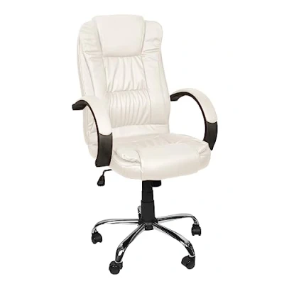 Abbildung von MALATEC Bequeme Bürostuhl Chefsessel Drehstuhl Ergonomischer Schreibtischstuhl mit Kunstlederbezug Schwarz/Weiß/Braun 8983, Farbe:Weiß