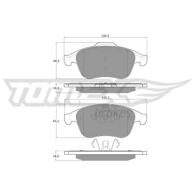 Abbildung von TOMEX brakes TX 16 65 Bremsbelagsatz Vorderachse RENAULT: Clio 4 Schrägheck, SCENIC 3, GRAND 3