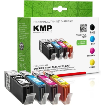 Abbildung von KMP Druckerpatronen C89V schwarz, cyan, magenta, gelb kompatibel zu Canon PGI 550 XL BK, CLI 551 C/M/Y, 4er Set