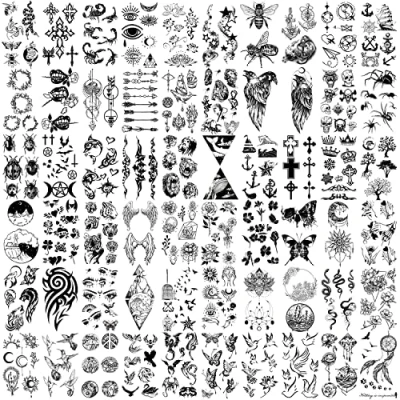 Abbildung von Temporäre Tattoos 60 Blatt Wasserdicht Tiny Fake Tattoo, Blumen Kronen Sterne Tier Schmetterling Sammlung Tats für Kinder Erwachsene Männer und Frauen.