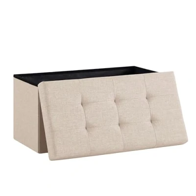Abbildung von Zedelmaier Sitzbank mit Stauraum Polsterbank Sitzhocker Sitztruhe belastbar bis 300 kg 76 x 38 cm (Leinen Beige)