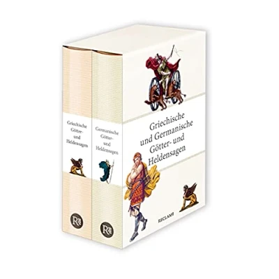 Abbildung von Griechische und Germanische Götter Heldensagen: Nach den Quellen neu erzählt von Reiner Tetzner Uwe Wittmeyer. Zwei Bände im Schuber