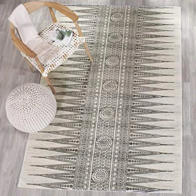 Abbildung von SAFAVIEH Traditionell Teppich für Wohnzimmer, Esszimmer, Schlafzimmer Evoke Collection, Kurzer Flor, Elfenbein und Grau, 201 X 274 cm