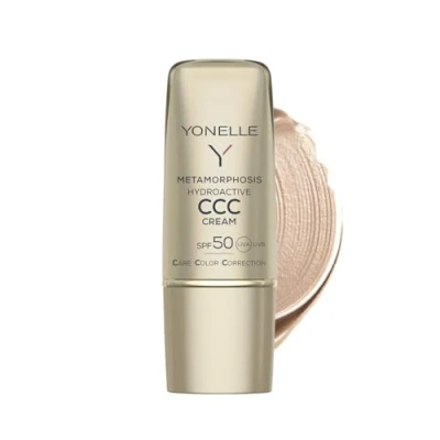Abbildung von YONELLE CCC Cream SPF 50 mit mattierender Wirkung METAMORPHOSIS Farbkorrekturcreme Glättungseffekt Sonnencreme LSF Sunscreen zum Ausgleich des Hauttons 30 ml Gold Tan