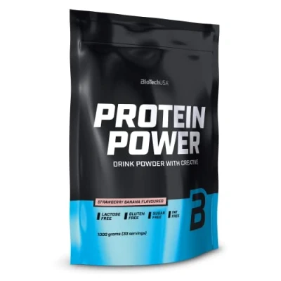 Abbildung von BioTechUSA Protein Power Hoher Proteingehalt, zuckerfrei, laktosefrei, glutenfrei mit zugesetztem Kreatin, 1 kg, Erdbeere Banane