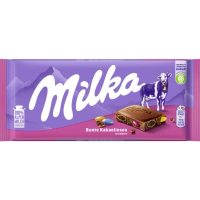 Abbildung von Milka Bunte Kakaolinsen 1 x 100g I Alpenmilch Schokolade mit bunten, dragierten Schoko Linsen aus 100% Tafelschokolade