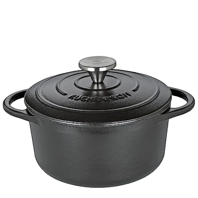 Abbildung von Küchenprofi Gusseisen Bräter mit Deckel schwarz 20 cm, Schmortopf, Auflaufform, Dutch Oven, Brotbacktopf, emailliert, für alle Herdarten (inkl. Induktion), zum Schmoren, Backen, Braten
