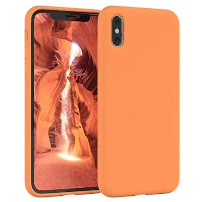 Abbildung von EAZY CASE Premium Silikon Handyhülle kompatibel mit iPhone X/XS, Slimcover Kameraschutz und Innenfutter, Silikonhülle, Schutzhülle, Bumper, Handy Case, Hülle, Softcase, Orange